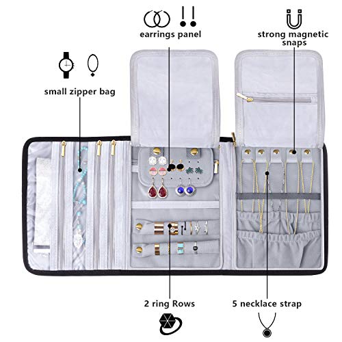 Teamoy Velvet Travel Jewelry Roll, Jewelry Storage Bag Organizer For Necklaces, Earrings, Bracelets, Rings, Brooches And More, Compact And Easy To Carry (Large, Velvet- Black) #TOP3