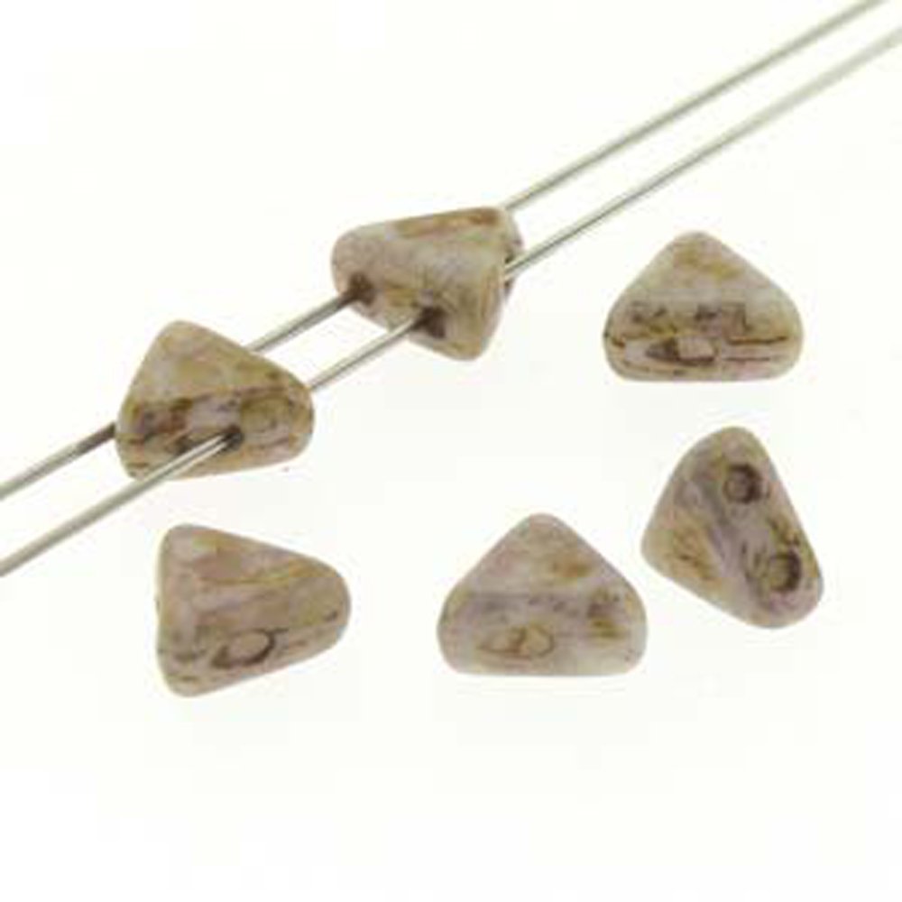 par Puca Czech Kheops Puca Beads 6mm Two-Hole Flat Triangle Beads 9 Grams - Opaque Mix Rose / Gold Ceramic