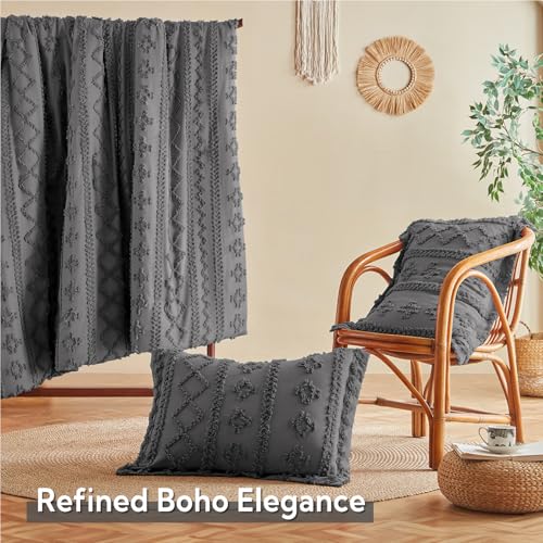 Image of MR&HM Full Size Bed Sheets and Comforter Set Dark Grey, 7 Pieces Tufted Boho Beddding Sets, Farmhouse Style Bed in a Bag with 1 Comforter, 2 Pillow Shams, 2 Pillowcases, 1 Flat Sheet, 1 Fitted Sheet