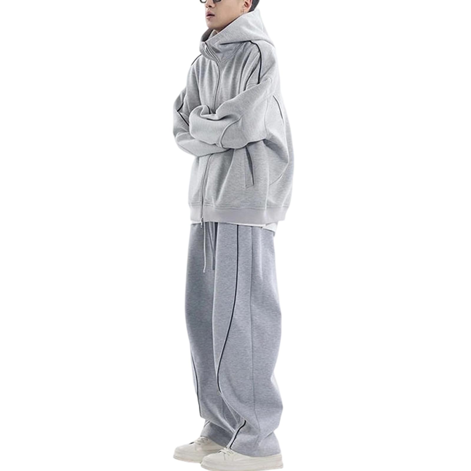 Dwuczęściowy dres męski bluza z kapturem i spodnie dresowe, casualowy, sportowy, do joggingu i biegania