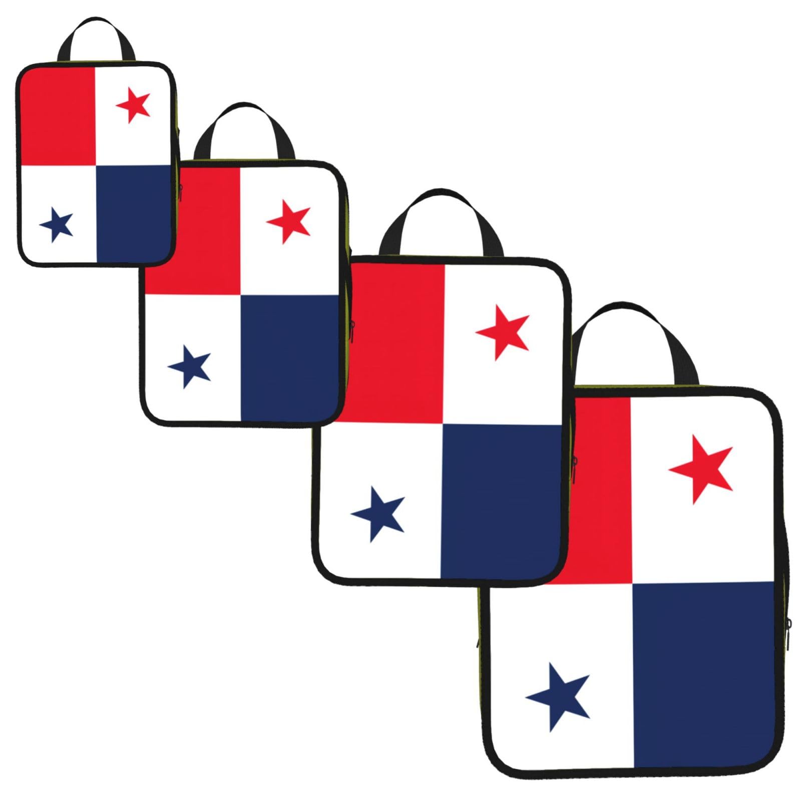 Flag of Panama Print 4 Set Compression Packing Cubes for Suitcases,Expandable Storage Bag Organizers