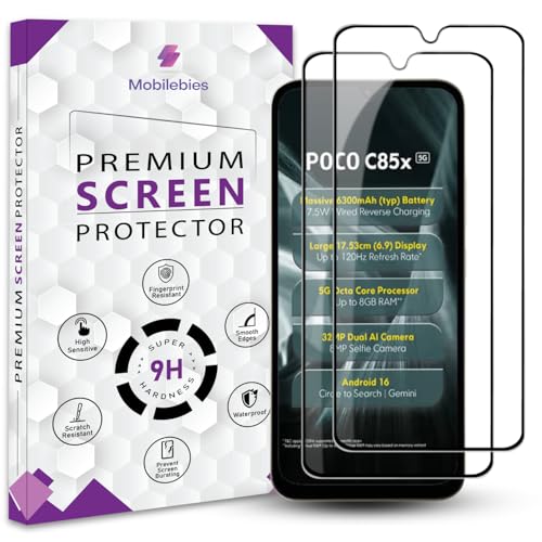 Image of Premium Tempered Glass Screen Protector Guard For Poco C85x 5G (6.9 Inch, Pack of 2) | Edge to Edge Coverage With Easy to installation kit