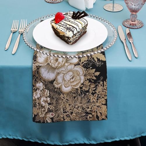 Servilletas de Tela con Flores de Hoja Dorada 4 Pzas miniatura 4