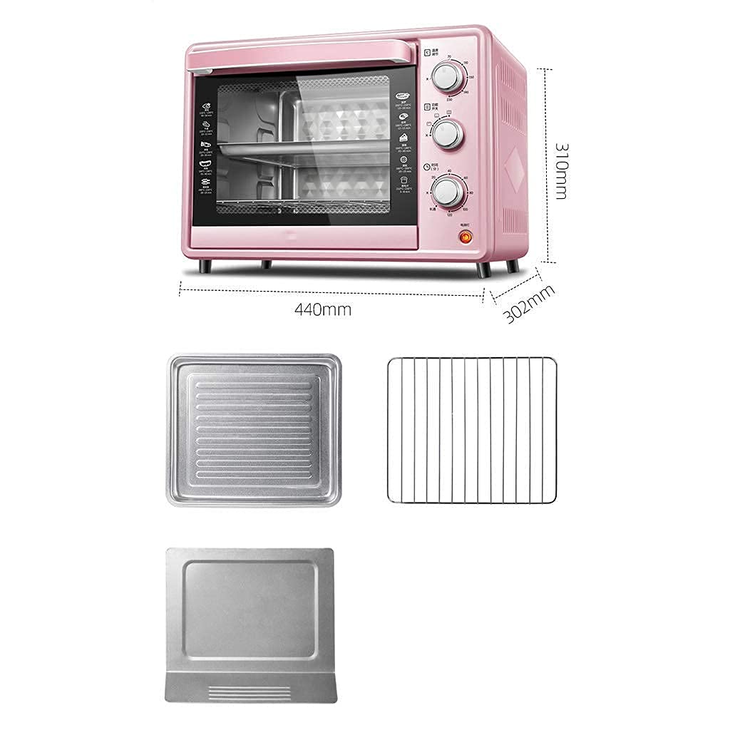 FAXIOAWA Mini Forno da 30 Litri Temperatura Regolabile Posizione di Cottura a Quattro Strati Cottura Domestica Forno Elettrico Automatico Multifunzionale(Rosa)