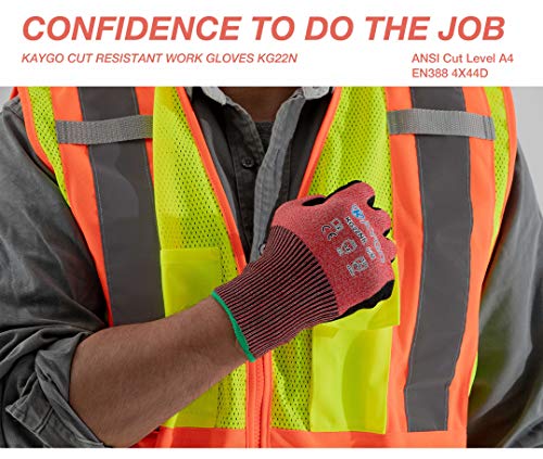 Kaygo Cut Resistant Work Gloves Kg22Nb,Ansi Cut Level A4, Micro Finishing Nitrile Coated, Machine Washable #TOP4
