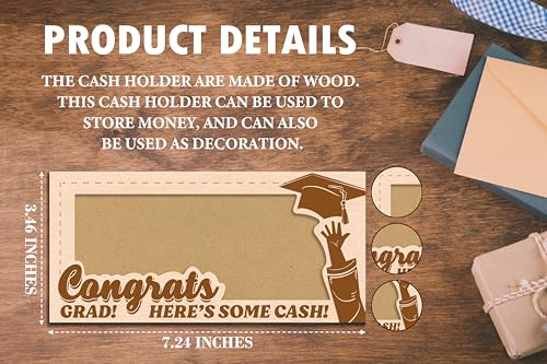 Wooden Graduation Money Holder, Happy Graduation Gifts For Friends Graduates Boys Girls, Cash Holder Envelope Congratulations Gifts, Congrats Grad Here's Some Cash -052