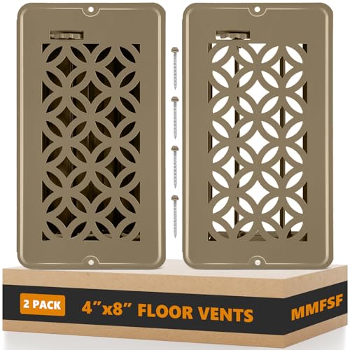 Floor Vent Covers Floor Register 4x8 2 Pack Adjustable Decorative Vent Covers for Home Floor Ceiling or Sidewall Vent with Screws Rust-Proof Heavy Duty Walkable Steel Floor Vents (4 X 8)