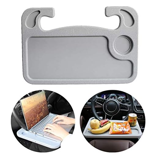 DAIFUQIHUA Steering Wheel Tray Portable Multifunctional Desk for Laptop Eating Travelling Food Tray For Car Sterling Wheel Tray Car Trays for eating Car Lap desk Suits Most Cars (Gray)