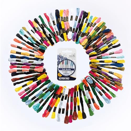 Korbond Embroidery Floss and Hand Sewing Needles - 80 Skeins 6 ply Embroidery Floss (560m) and 30 Hand Sewing Craft Needles