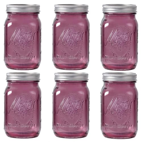 WELLIFE Mason Jars 32 oz Purple Glass Jars Wide Mouth Mason Jars with Lids