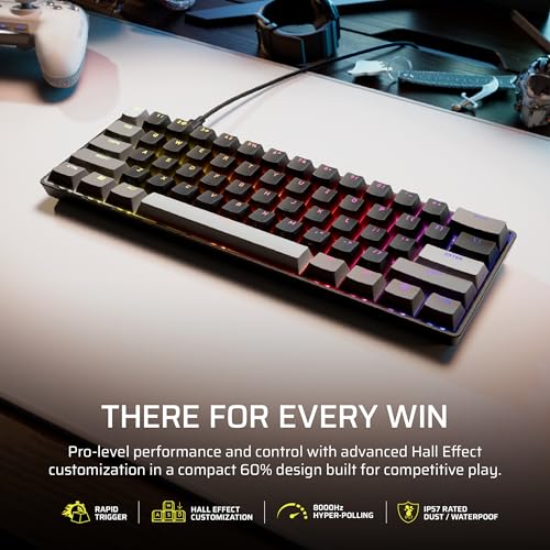 Image of Corsair Clipper PRO MINI 60 Hall Effect Gaming Keyboard - US QWERTY - Black | SOCD, Rapid Trigger, 8000Hz, Adjustable Actuation, IP57 Water & Dust, PBT Double Shot, Wired, RGB, FPS, for Windows PC & Mac