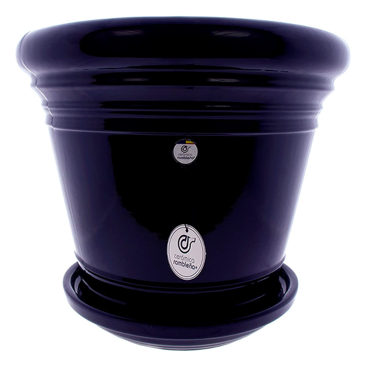 CERÁMICA RAMBLEÑA | Maceta Grande | Maceta Original | Maceta Exterior | Maceta Pintada rambleña - Azul Cobalto - Modelo D120 | 35x35x34 cm | Plato Incluido