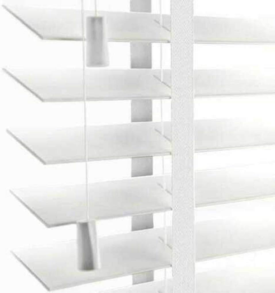 Faux Wood Window Venetian Blinds Blind With String 50mm Slats White Grey TRIMMABLE Fittings Included Luxury Look (Grey With Tape, 135cm Width 150cm Drop)