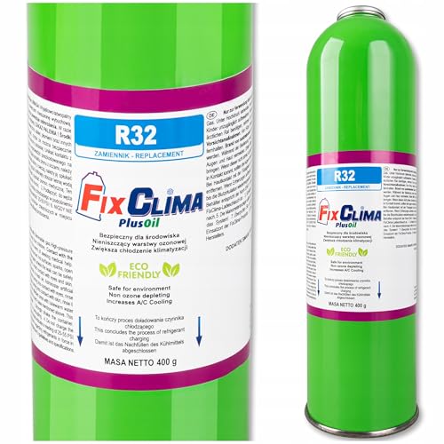 FixClima R32 Kältemittel PlusOil Nachfüllflasche für Haus-Klimaanlagen Ersatzgas für Split- und Mobile AC einfache Anwendung verbesserte Kühlleistung klima-freundlich 400g