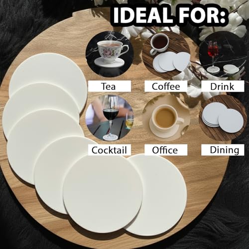 Image of Unbreakable Acrylic Coaster Set - Set of 6 Coasters for Gaming Tables, Office Use, and Study Table Decor - Stylish and Durable Drink Coasters to Protect Surfaces (White)