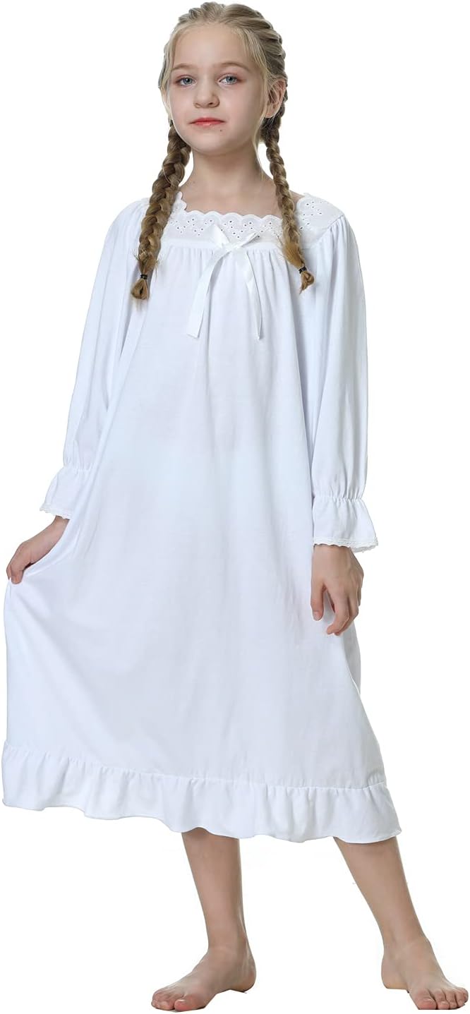 Lovely Girls Princess Nightgown Soft Cotton Sleepwear Kids 3-12 Years