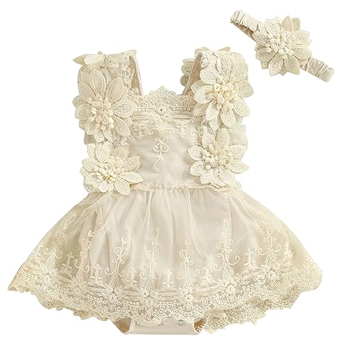 Image of Mubineo Baby Girl Summer Clothes Outfits Sleeveless Lace Floral Romper Dress Newborn Outfit