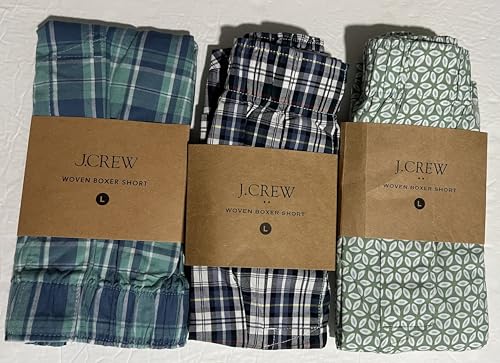 J.Crew 3 Pack Mens Underwear Cotton Boxer Shorts Size LARGE Woven Boxers (Pattern)2