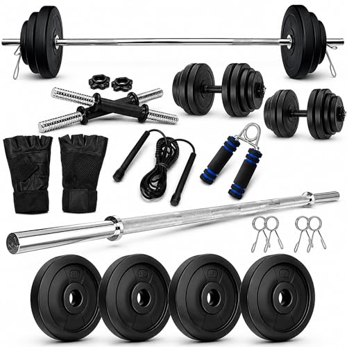 Image of Home Gym Combo, Home Gym Set, Gym Equipment Set, PVC (8-24Kg),Fitness Set, with 3ft Curl Rod + Pair of Dumbbell Rods, Home Gym Kit with Accessories (18)