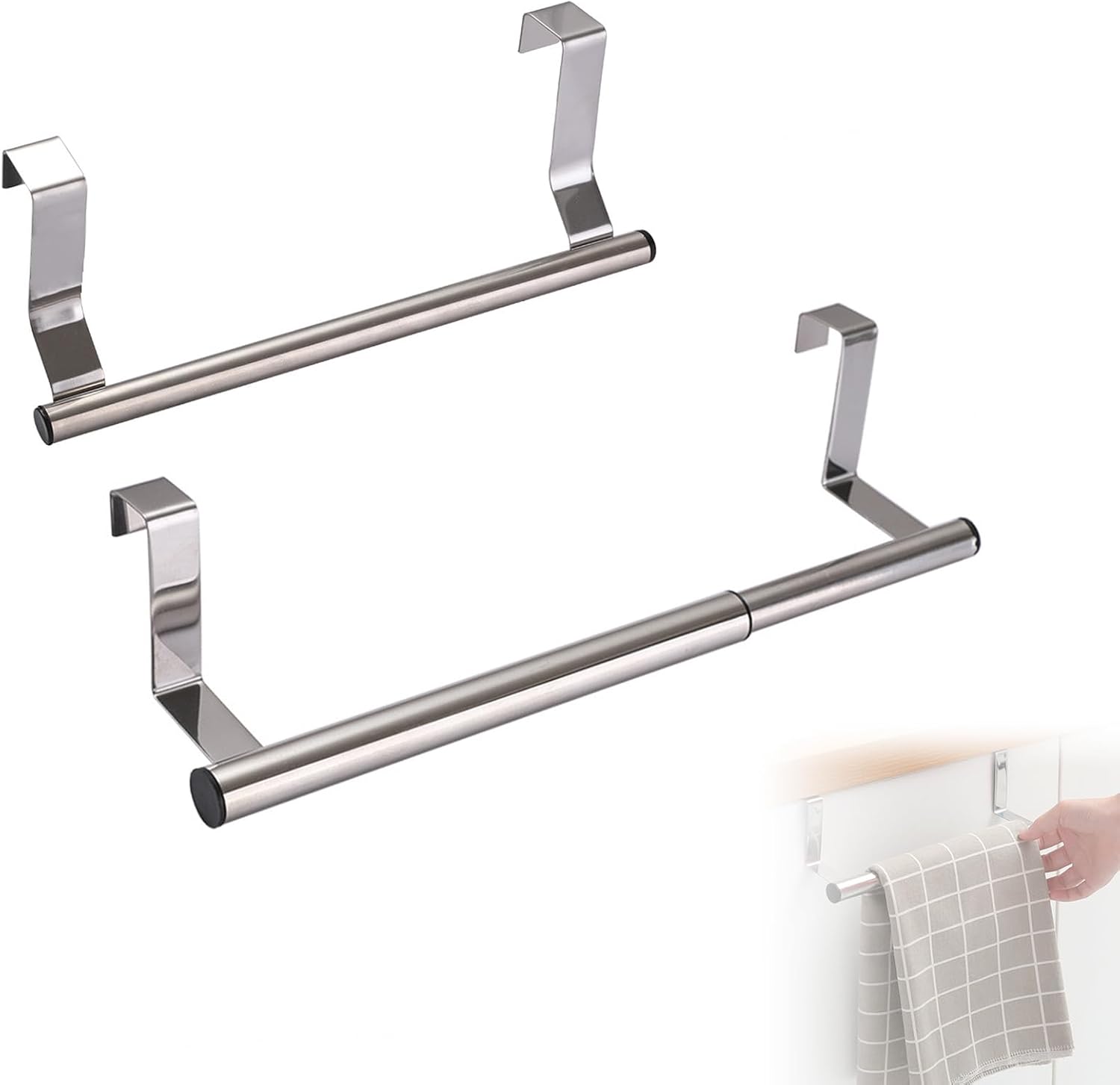 Stainless Steel Door Towel Holder (Pack of 2) Kitchen and Bathroom