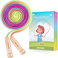 Arovina Skipping Rope kids, 8.2FT Children Jump Rope Adjustable Wooden Handle 7 Color Rainbow Jumping rope for Boys & Girls