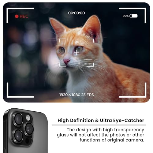 Image of ArmourPro Premium Camera Lens Protector Tempered Glass Compatible For iPhone 16 Pro Max and iPhone 16 Pro Tough HD Individual Aluminum Alloy Rings 9H Camera Cover , Scratch-Resistant,Camera Lens Protection| Black