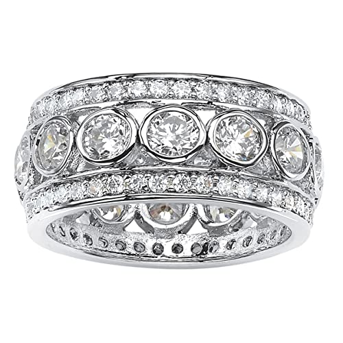 PalmBeach Platinum-plated Sterling Silver Round Cubic Zirconia Simulated Bezel Set Bridal Eternity Ring Sizes 5-9 - Main Image