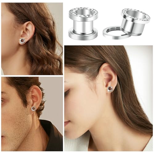 Daesar Tunnel 3MM, Ohr Plugs Edelstahl Silber Hoop mit Zirkonia Ohrringe Piercing Ohrr Tunnel Set