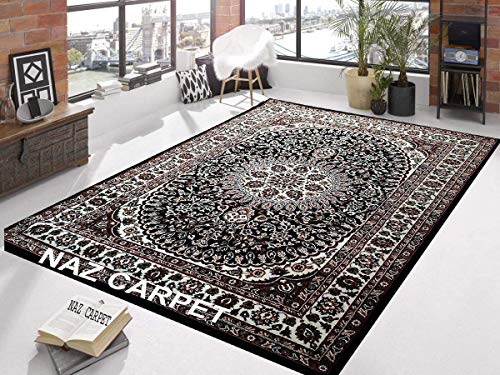 Image of Kashmiri Traditional Woollen Carpet with Advanced 1 Inch Thickness & Classical Look 240x335cm (8x11 Feet) Color Black