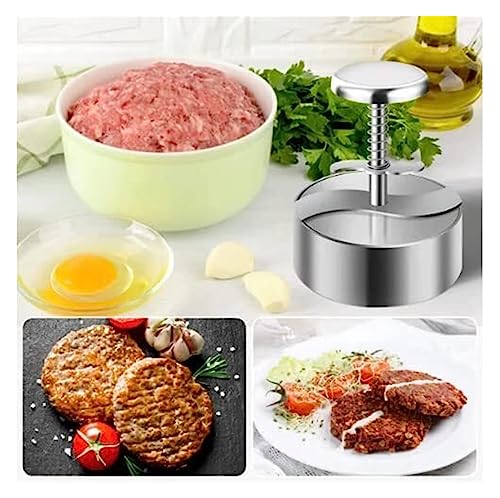 Burger Patty Maker Presse mit einstellbarer manueller Fleischpresse, antihaftbeschichteter Edelstahlschieber - Inklusive 100 Hamburger Patty Papers für einfaches Kochen