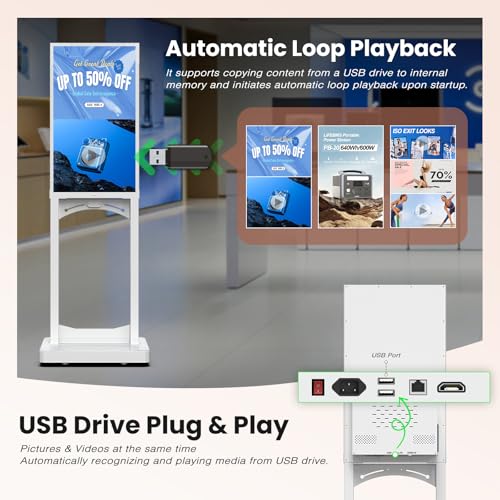 Image of 32 Inch Shop Window Facing Digital Signage Display, 3000 Nits Android 14 Advertising Display Kiosk with Auto Brightness Sensor, CMS Control, Heat-Resistant LCD Panel, WiFi /USB /HDMI