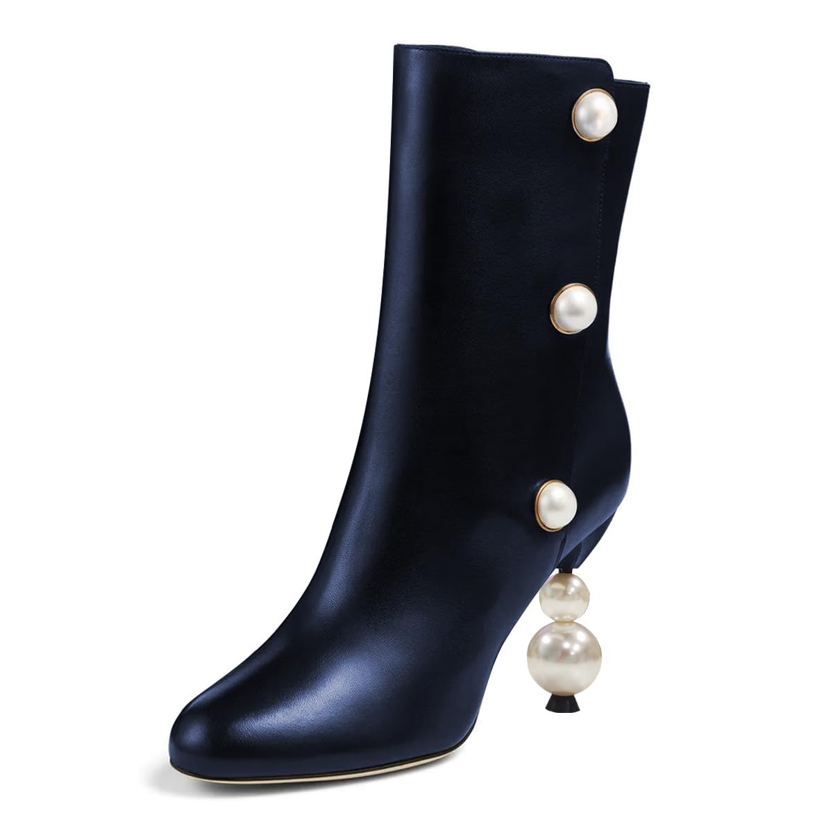 FSJ Women Unique Pearl Heel Ankle Boots Closed Toe 3 5 High Heeled Short Booties Party Sexy Dress