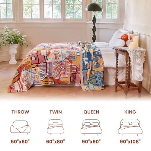 Image of MSGKV Roman Castle Cotton Throw Blanket 50 inchx60 inch Art Woven Cotton Throw