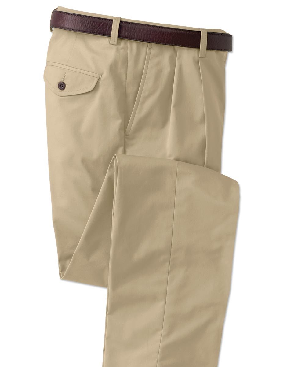 Men's Cotton-Blend Chinos - Pleated Front, Khaki, Cuffed