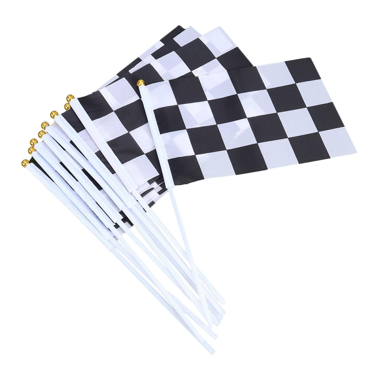 Milisten 10Pcs Black and White Checkered Racing Flags Set Starting Signal Finish Line Waving Flags for Motorsport Events Handheld Party and
