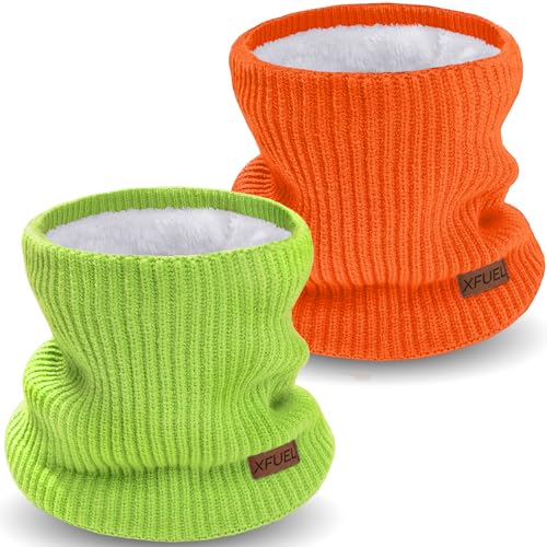 Kids Neck Warmer, 2 Pack, Knitted Winter Neck Gaiter, Fleece Lined Infinity Scarf for Boys Girls