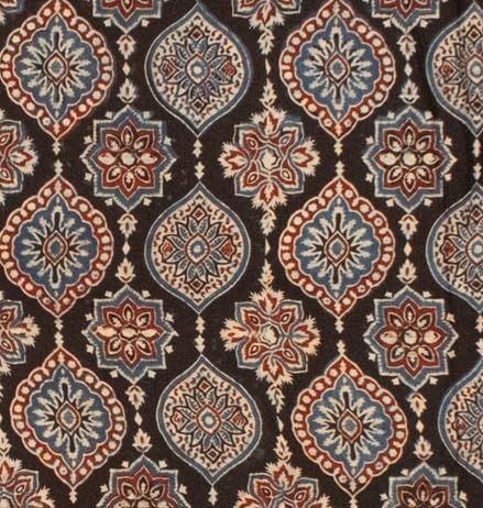 Image of Ethnics of Kutch Womenss Ajrakh Modal Silk Natural Dye Hand Block Print Saree with Blouse Piece - 5.5 Mtr Length