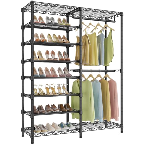 Image of VIPEK S2 Clothes Rack with 8-Tier Shoe Rack, Metal Closet Rack, Black