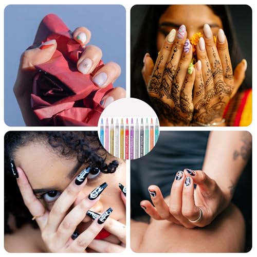 Xumann 12 Colors Nail Art Pens for Gel Polish, Quick Dry Fine Tips Nail Art Pen - Image 6