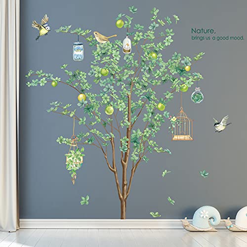 Rw-Dz29 Large Green Tree Wall Decals 3D Green Tree Birds Wall Stickers Birdcage Plant Flower Decals Diy Removable Green Tree Animals Wall Art Decor For Kids Baby Bedroom Living Room Nursery Office #TOP5