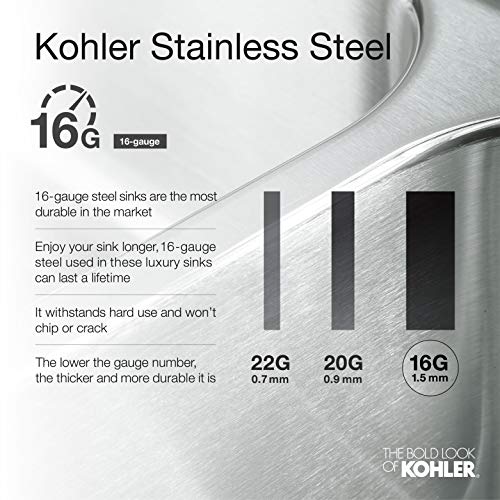 KOHLER K-5283-NA Strive 35-Inch x 18-5/16-Inch Undermount Extra-Large SingleBowl Kitchen Sink with Basin Rack, Stainless Steel - Thumbnail 3