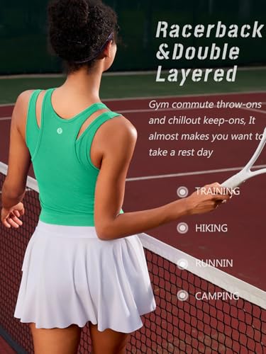 Image of RUNNING GIRL Sports Bras for Women High Impact Seamless Ribbed Longline High Neck Workout Crop Tank Tops Padded(BX3036Bright Green,S)