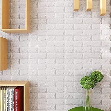 HARISWARUP HS-STORE's Polyethylene Peel and Stick 3D Brick Wall Panels Wallpaper for Interior Wall Decor, Living Room Bedroom Background - Pack of 10 (White)