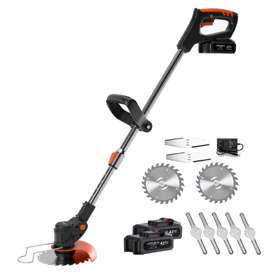 RDW Garden Strimmers Electric,Telescopic Lightweight Powerful Grass Trimmer Cordless with Battery 42TV & Fast Charger & Spare Blades,1800W,18000 Rpm,Black