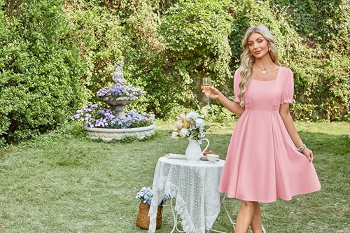 Image of Belle Poque Women's Vintage Midi Cottagecore Cocktail Dresses | Belle Poque Women's Vintage Cottage Core Dress,A-line,Midi,Square Neck,Homecoming Dress,Cocktail Dress,Sun Dress