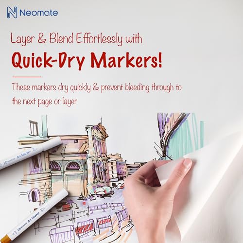 Image of Neomate 24 Pcs Dual-Tip Alcohol Markers Set | Non-Toxic Art Supplies For Kids & Adults | Chisel and Fine Tips For Drawing & Sketching Ideal For Coloring Books, Multicolor