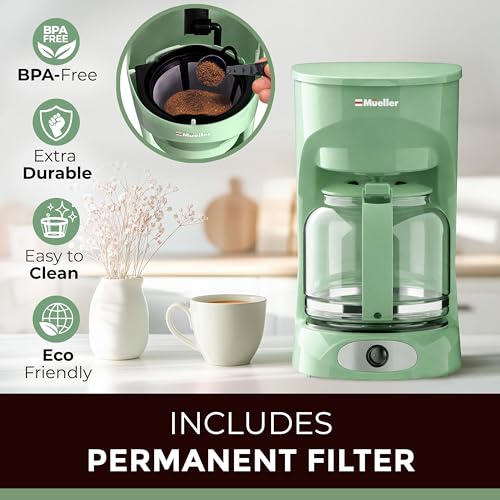 image for MUELLER HOME 12-Cup Drip Green Coffee Maker, Borosilicate Carafe, Auto