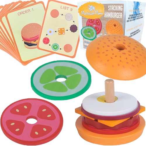 Image of Montessori Mama Stacking Hamburger, Create a Burger Sequencing Stacker, Occupational Therapy Toys, Multi Cultural Play Food Sorting Toy
