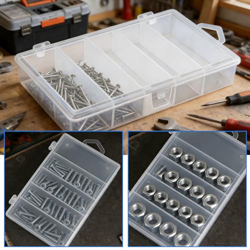 3 cajas transparentes para accesorios de pesca con 5 compartimentos, 7x4.3x1.1 pulgadas miniatura 6