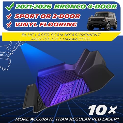 Image of Michelin Floor Mats for 2021-2026 Ford Bronco 4-Door | Not Fit Bronco 2 Door or Sport or Vinyl Floor, All-Weather TPE Custom Fit Liner, Premier